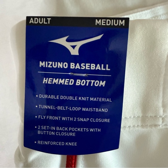 NWT Mizuno Pro White Baseball Pants Red Piping Mens Medium Performance Hemmed - Picture 3 of 7